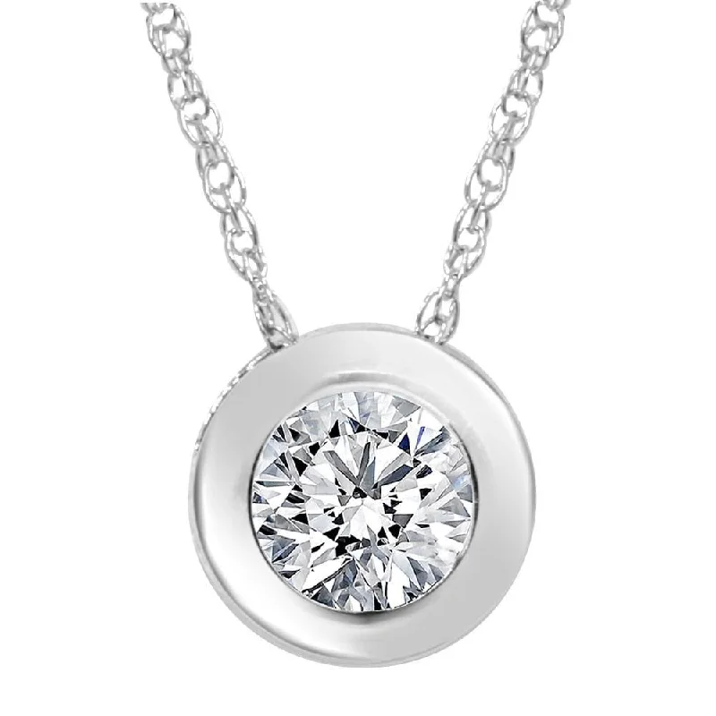 art deco style necklace -3/4ct Round Bezel Solitaire Diamond Pendant Necklace White Gold