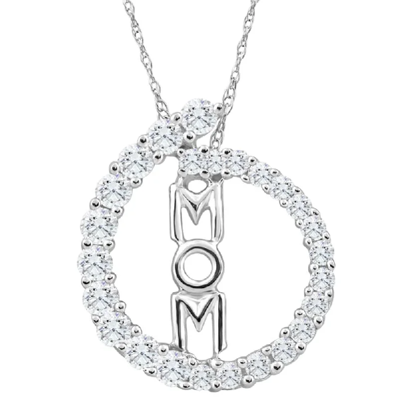 personalized birthstone necklace -3/4Ct TW Circle Mom Diamond Pendant Women's 18" White Gold Necklace