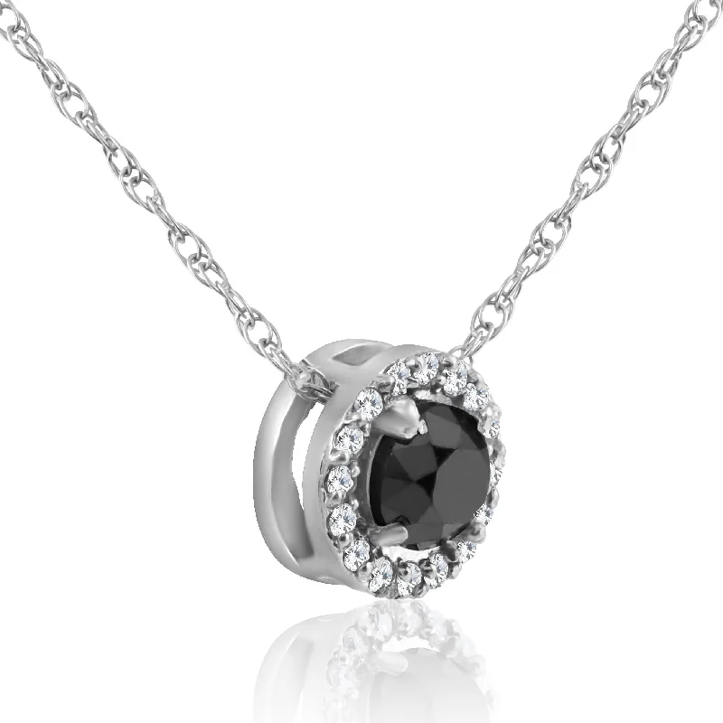 diamond choker necklace -3/8 ct Black & White Diamond Pave Halo Solitaire Pendant Necklace Whte Gold