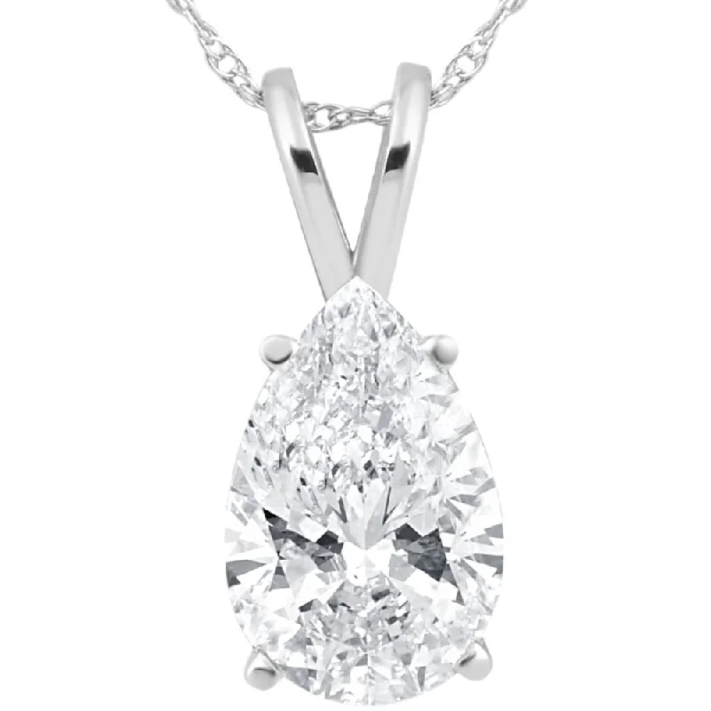 engraved name bar necklace -3 Ct Pear Shape Solitaire Lab Grown Diamond Pendant White Gold Necklace