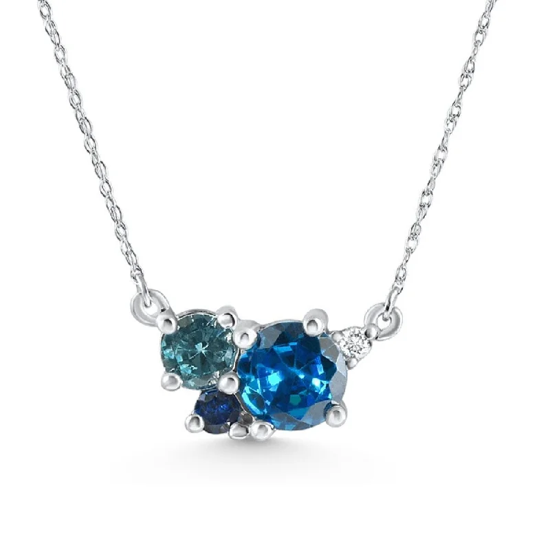 gemstone birthstone necklace -3Ct Blue Sapphire Topaz Aquamarine Diamond Pendant Necklace Gold Lab Grown