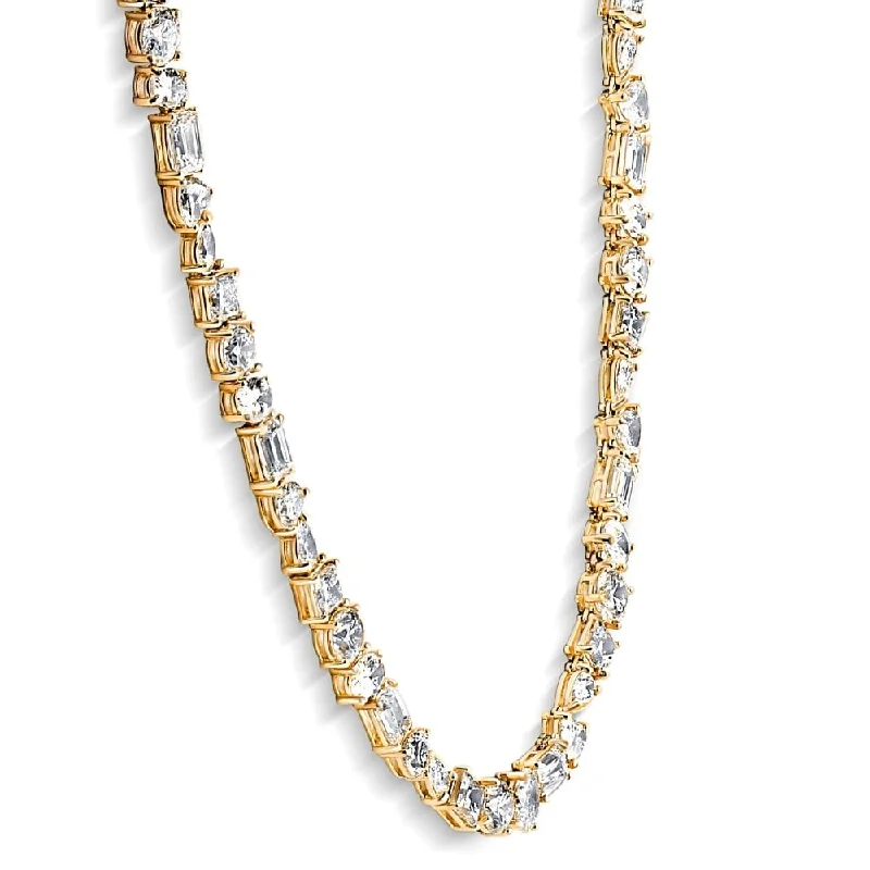 art deco style necklace -45Ct Fancy Diamond Multi Shape Tennis Necklace Gold Lab Grown