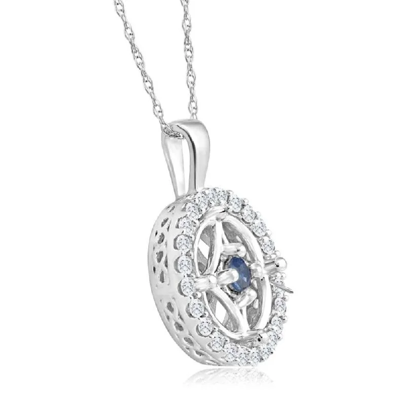 moon and star pendant necklace -5/8Ct Blue Sapphire & Diamond Circle Pendant 15mm White Gold Women's Necklace