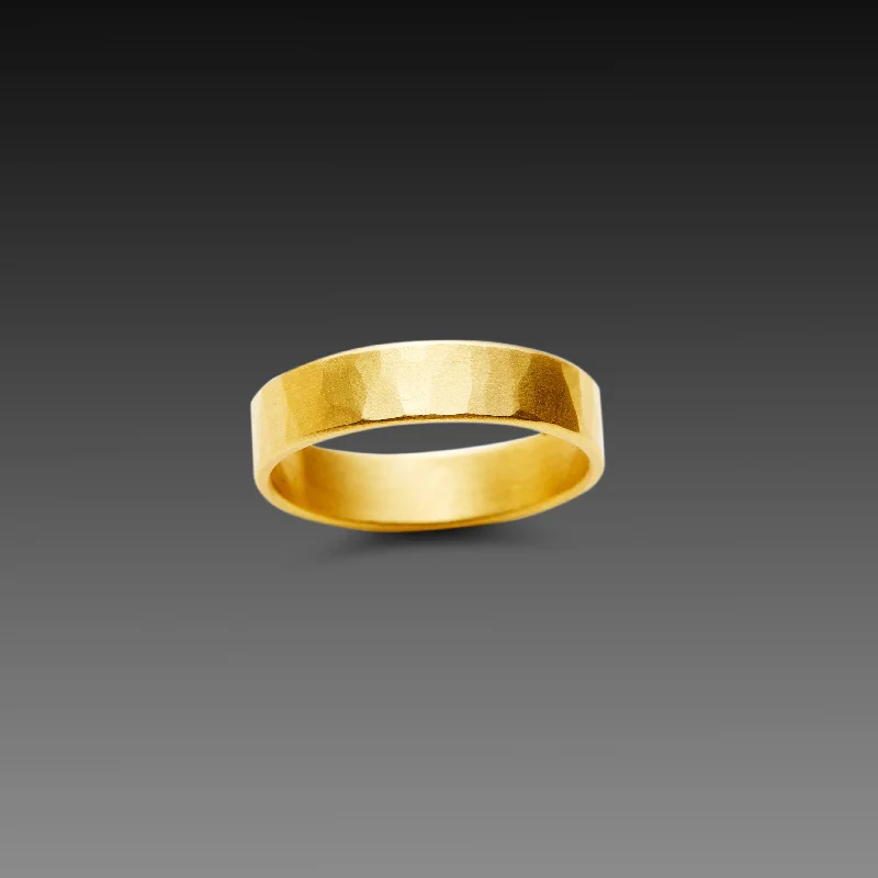 black onyx ring for men -5mm Hammered Gold Band