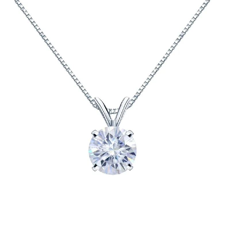 engraved name bar necklace -Auriya 1 1/2ctw Solitaire Moissanite Necklace 14k Gold - 7.4 mm - 7.4 mm