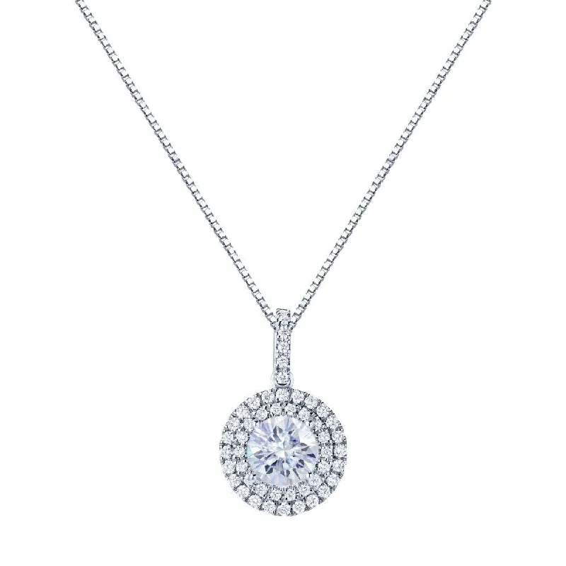 engraved name bar necklace -Auriya 14k Gold 1 1/2ct Double Halo Moissanite and Diamond Necklace 1/2ct TDW