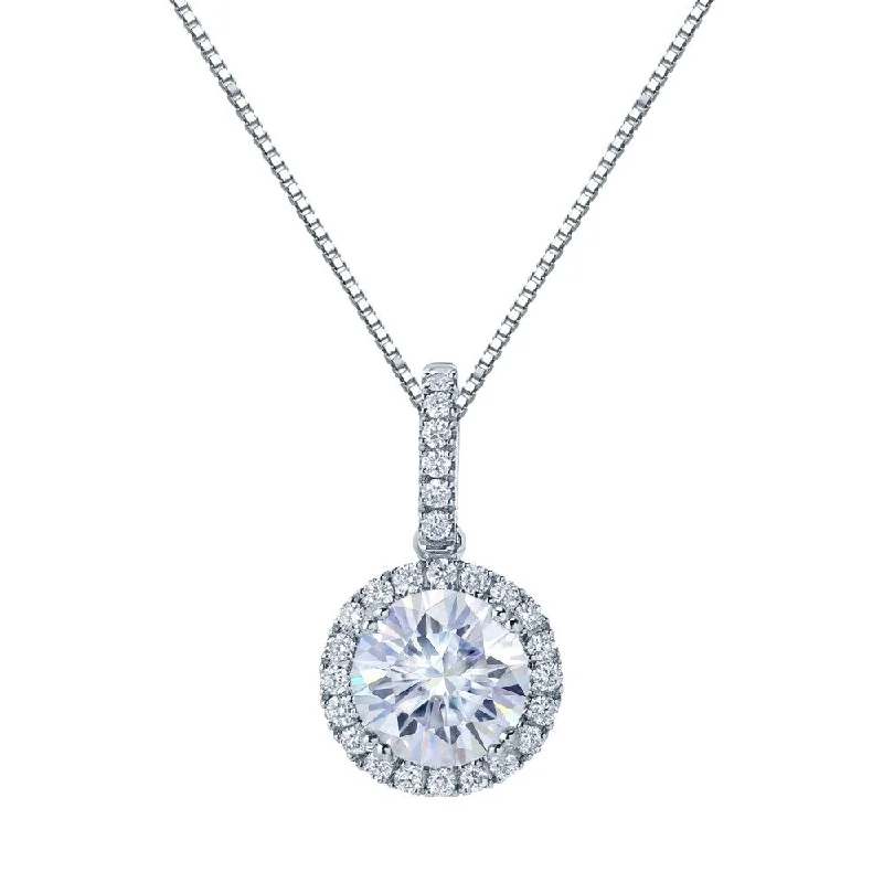 three stone pendant necklace -Auriya 14k Gold 1 1/2ct Halo Moissanite and Diamond Necklace 1/5ct TDW