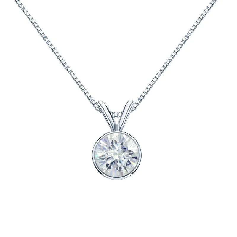 custom engraved couple necklace -Auriya 14k Gold 1 1/4ct TW Round Bezel-set Moissanite Necklace Solitaire - 7 mm - 7 mm