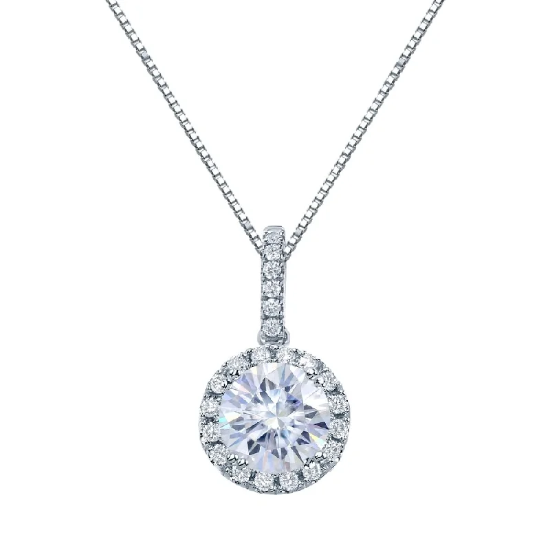 gold pendant necklace for women -Auriya 14k Gold 1ct Halo Moissanite and Diamond Necklace 1/6ct TDW