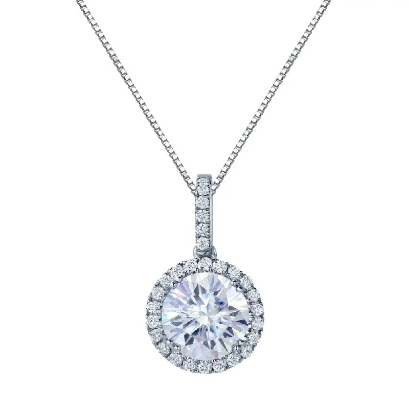 double layer necklace for women -Auriya 14k Gold 2 1/2ct Halo Moissanite and Diamond Necklace 1/4ct TDW