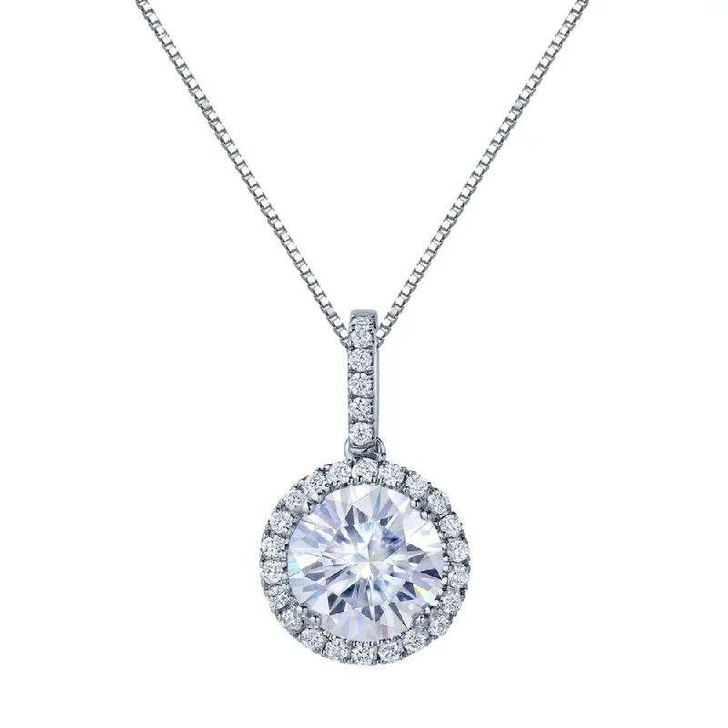 diamond eternity necklace -Auriya 14k Gold 2ct Halo Moissanite and Diamond Necklace 1/4ct TDW