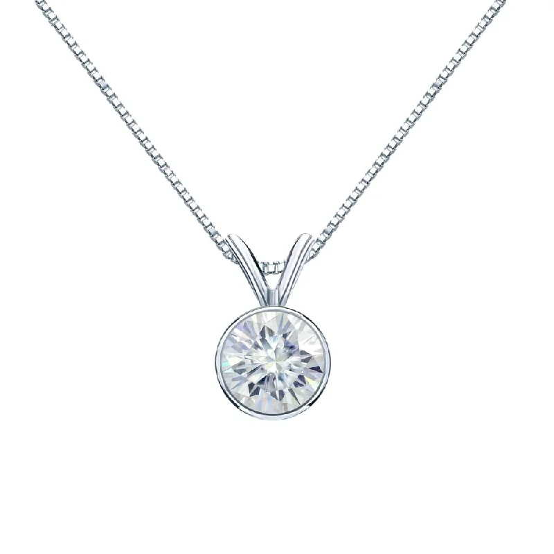 minimalist diamond necklace -Auriya 14k Gold 2ct TW Round Bezel-set Moissanite Necklace Solitaire - 8.2 mm