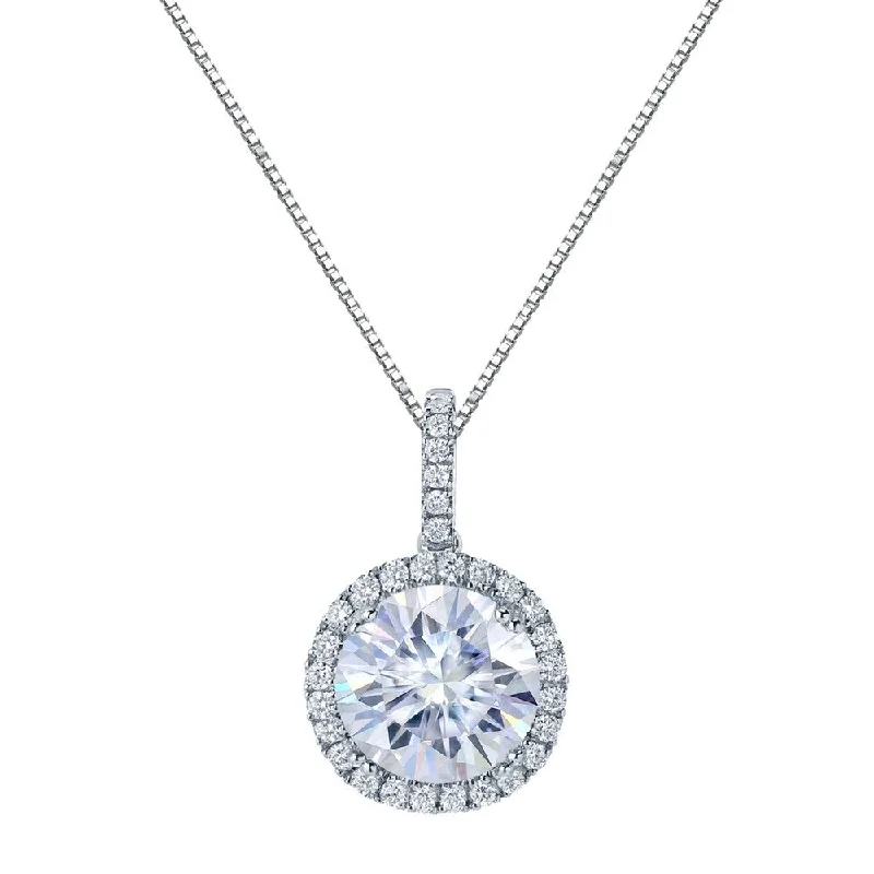 adjustable necklace with charm -Auriya 14k Gold 3 1/2ct Halo Moissanite and Diamond Necklace 1/3ct TDW