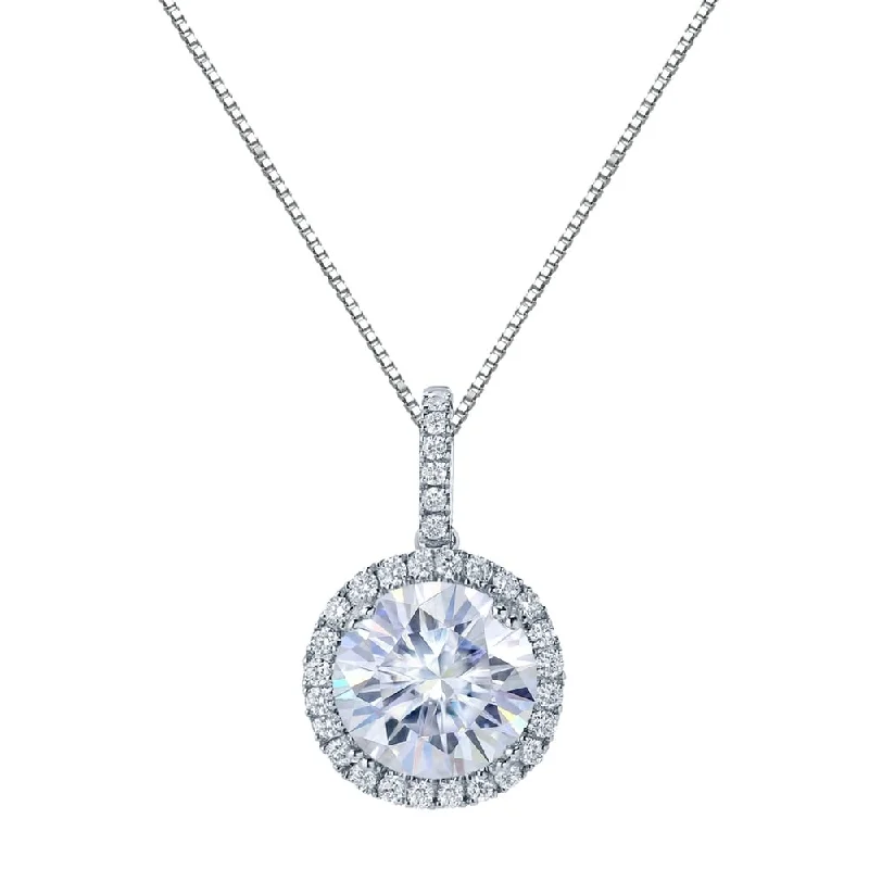 three stone pendant necklace -Auriya 14k Gold 3ct Halo Moissanite and Diamond Necklace 1/3ct TDW