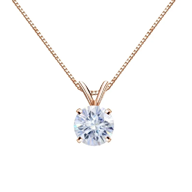 gold and diamond necklace -Auriya 14k Gold 3ct TW Round Solitaire Moissanite Necklace - 9.3 mm