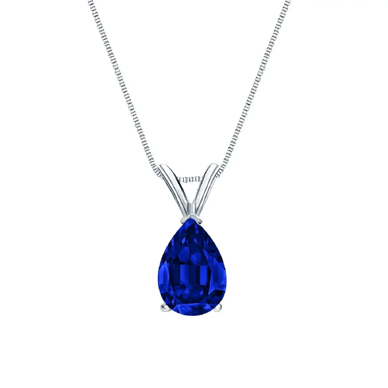 art nouveau necklace -Auriya 14K Gold Lab Grown Gemstone Blue Sapphire Pendant Pear 0.20 to 1.00 ct. tw. V-End Prong