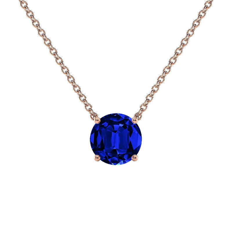 engraved name bar necklace -Auriya 14K Gold Lab Grown Gemstone Blue Sapphire Pendant Round 0.20 to 1.00 ct. tw. 4-Prong