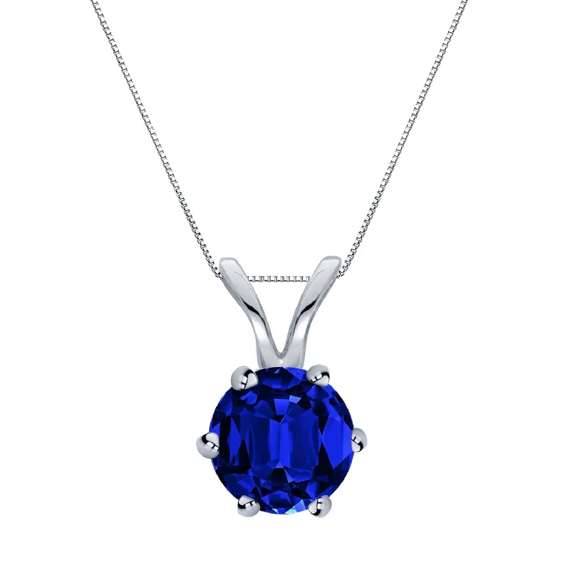 vintage emerald pendant necklace -Auriya 14K Gold Lab Grown Gemstone Blue Sapphire Pendant Round 0.20 to 1.00 ct. tw. 6-Prong Basket