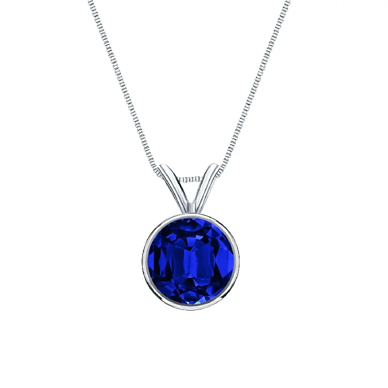 dainty bar necklace for women -Auriya 14K Gold Lab Grown Gemstone Blue Sapphire Pendant Round 0.20 to 1.00 ct. tw. Bezel