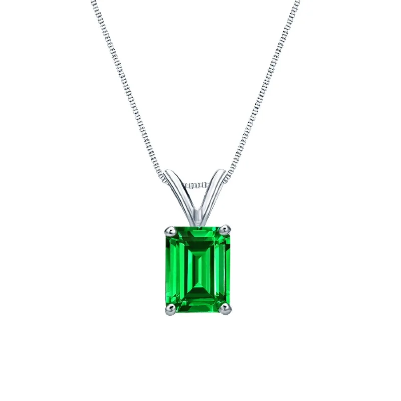 crystal healing necklace -Auriya 14K Gold Lab Grown Gemstone Green Emerald Pendant Emerald 0.20 to 1.00 ct. tw. 4-Prong Basket