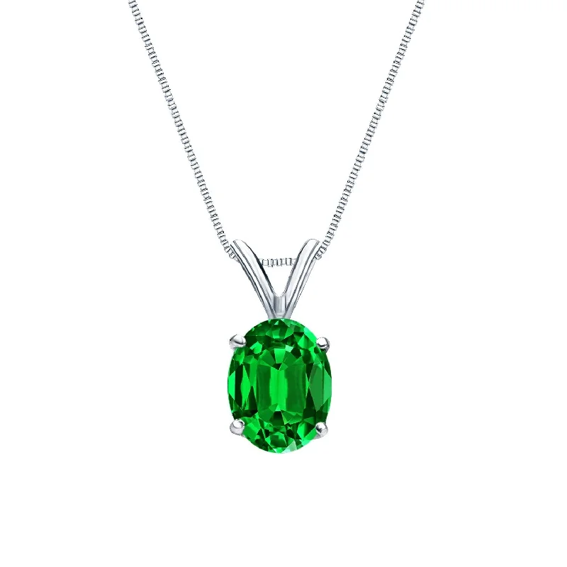 gold rope chain necklace -Auriya 14K Gold Lab Grown Gemstone Green Emerald Pendant Oval 0.20 to 1.00 ct. tw. 4-Prong Basket