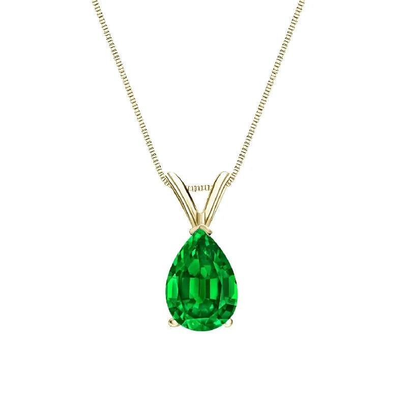 dainty circle pendant necklace -Auriya 14K Gold Lab Grown Gemstone Green Emerald Pendant Pear 0.20 to 1.00 ct. tw. V-End Prong