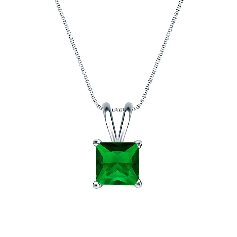 sapphire pendant necklace -Auriya 14K Gold Lab Grown Gemstone Green Emerald Pendant Princess 0.20 to 1.00 ct. tw. 4-Prong Basket