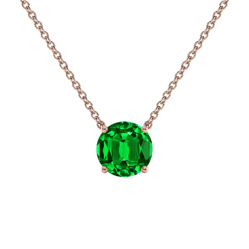 art deco style necklace -Auriya 14K Gold Lab Grown Gemstone Green Emerald Pendant Round 0.20 to 1.00 ct. tw. 4-Prong