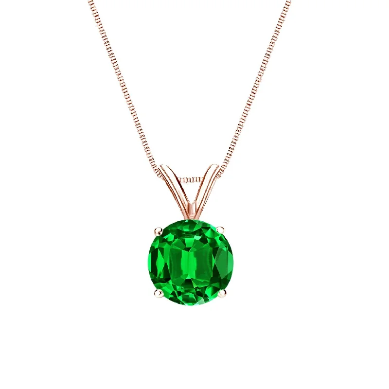 silver chain necklace for men -Auriya 14K Gold Lab Grown Gemstone Green Emerald Pendant Round 0.20 to 1.00 ct. tw. 4-Prong Basket