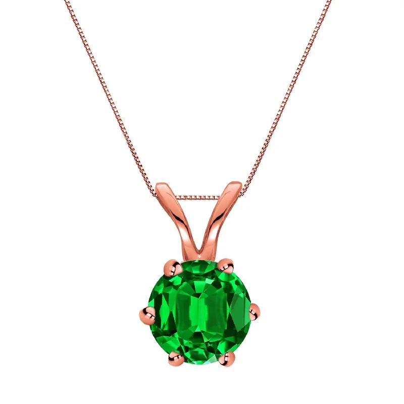 birthstone and pearl necklace -Auriya 14K Gold Lab Grown Gemstone Green Emerald Pendant Round 0.20 to 1.00 ct. tw. 6-Prong Basket