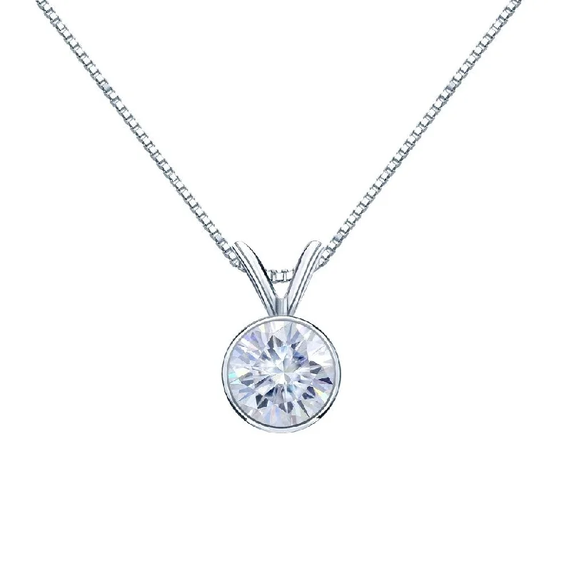 family tree necklace -Auriya 18k Gold 2ctw Solitaire Moissanite Necklace Bezel-set - 8.2 mm