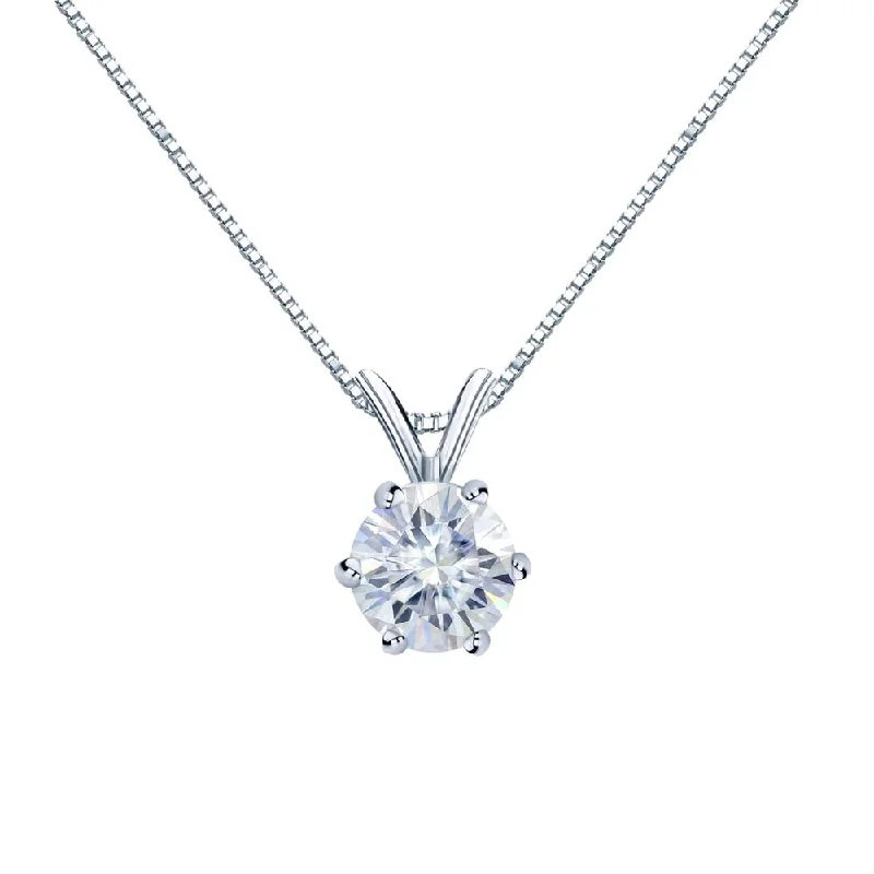 angel wing pendant necklace -Auriya 1ctw Round Solitaire Moissanite Necklace Platinum - 6.5 mm - 6.5 mm