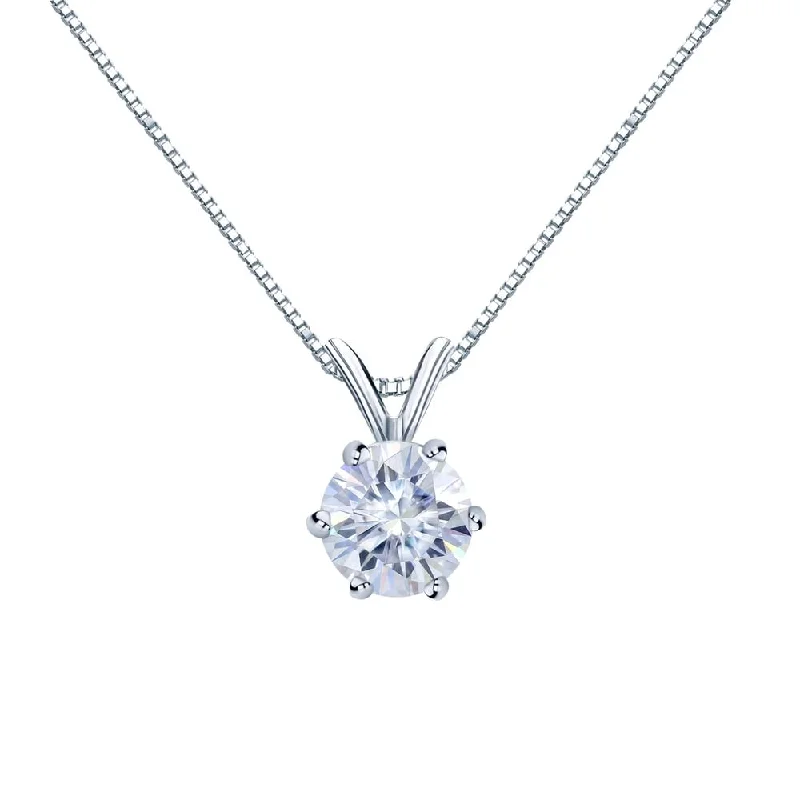 turquoise and silver necklace -Auriya Platinum 3/4ctw Round Solitaire Moissanite Necklace 6-prong Basket - 5.9 mm - 5.9 mm