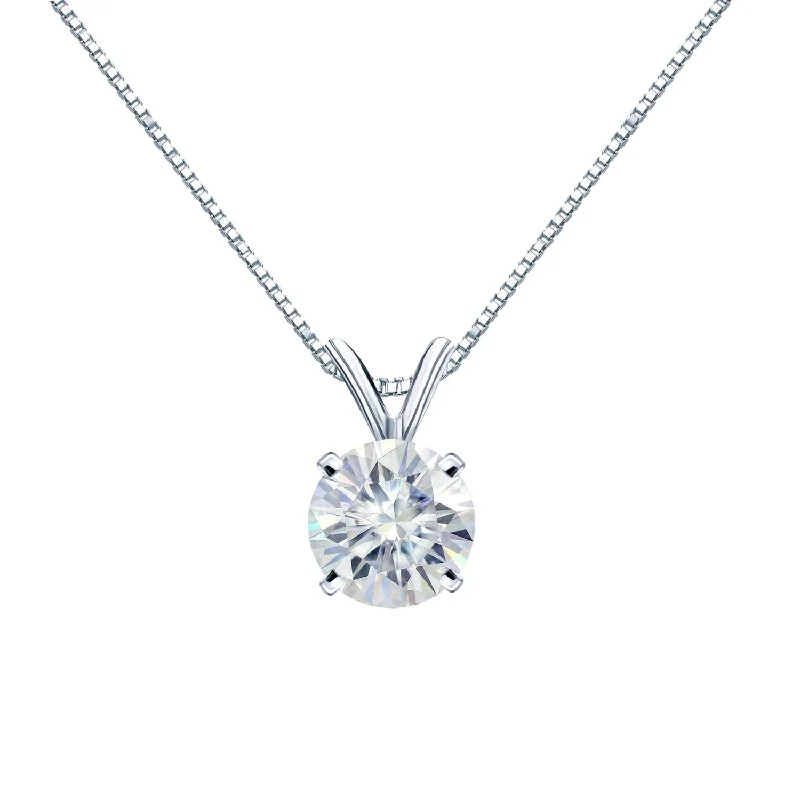 boho style pendant necklace -Auriya Platinum 3ctw Round Solitaire Moissanite Necklace - 9.3 mm