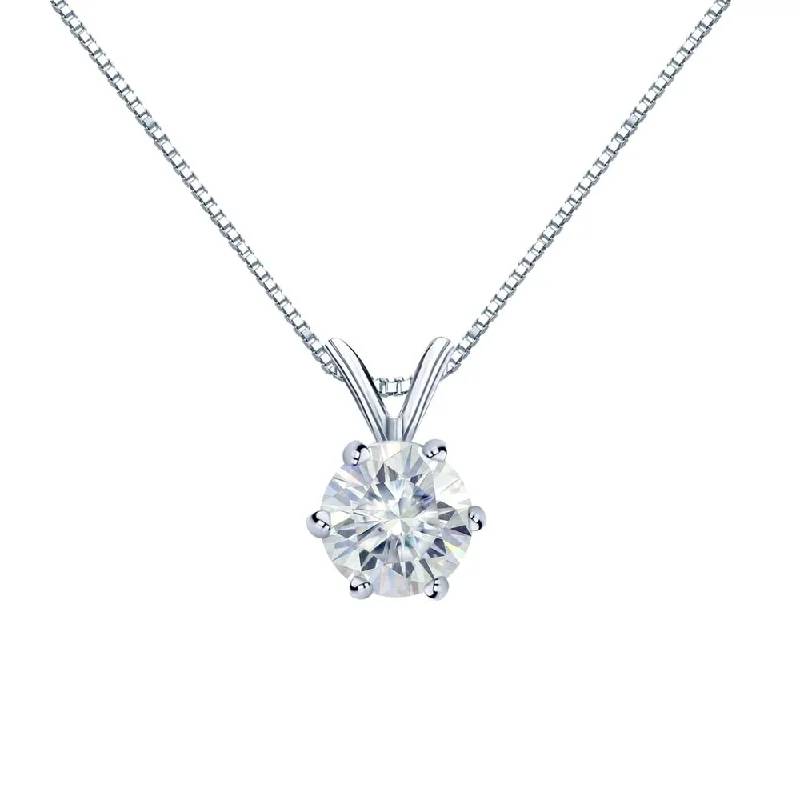 minimalist diamond necklace -Auriya Round Solitaire Moissanite Necklace 2ctw 6-prong Basket Platinum - 8.2 mm