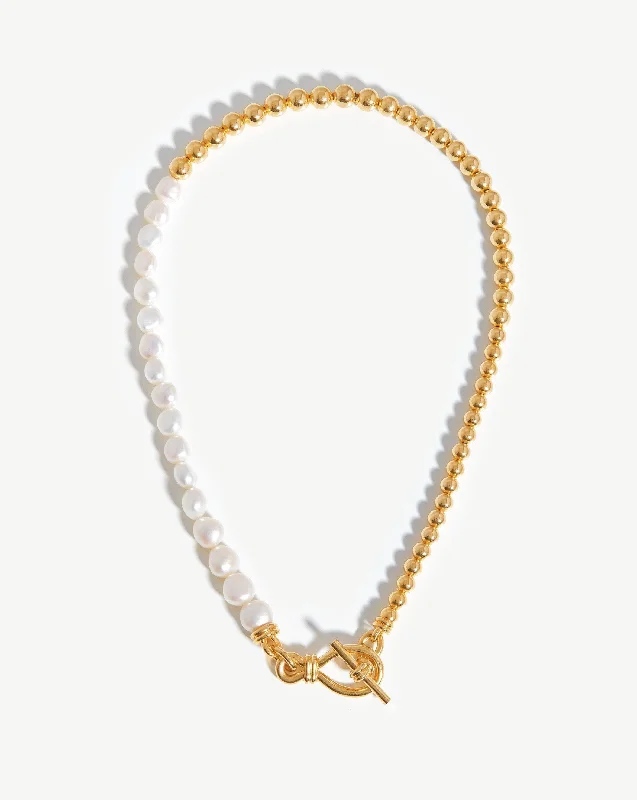 diamond eternity necklace -Baroque Pearl Beaded T-Bar Necklace | 18ct Gold Plated/Pearl