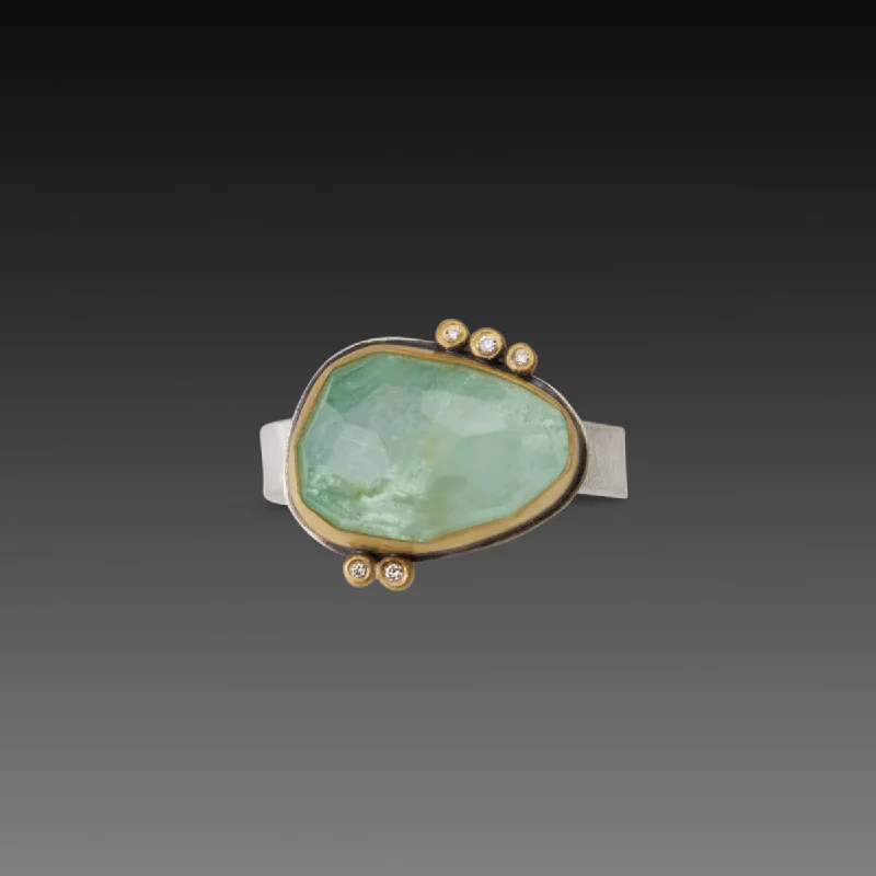 double stone gemstone ring -Beryl Ring with Diamonds