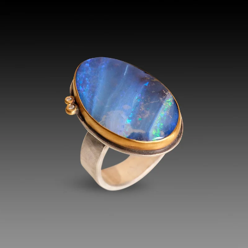 adjustable open ring for women -Boulder Opal Ring