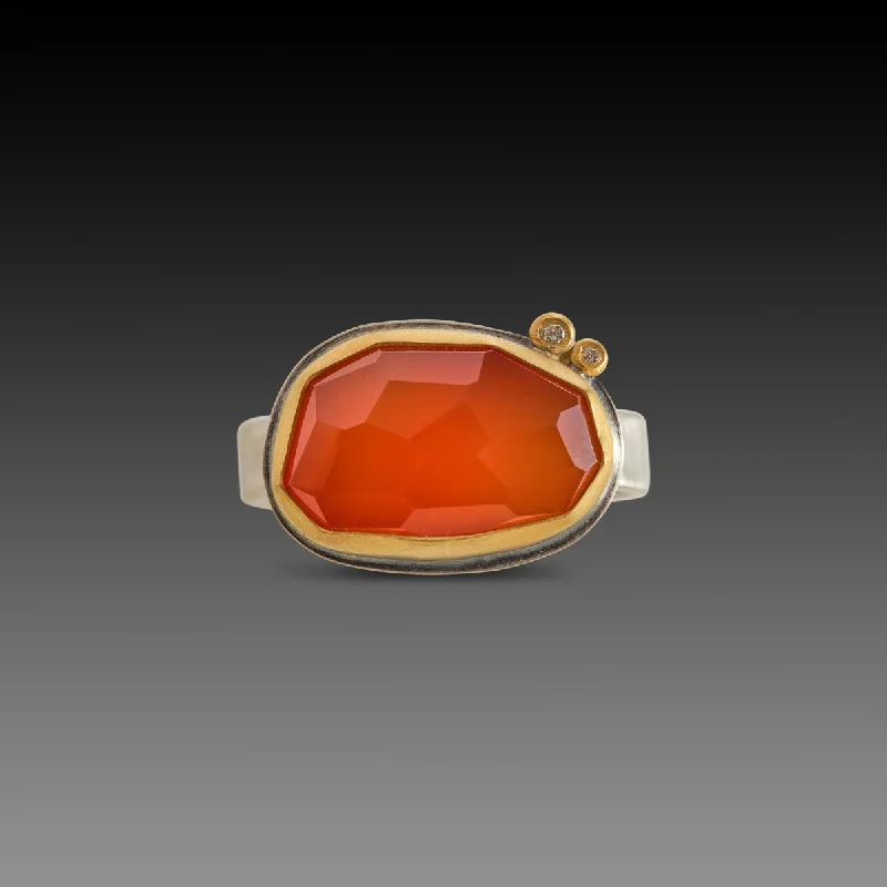 three-row diamond ring -Carnelian Ring with Diamonds