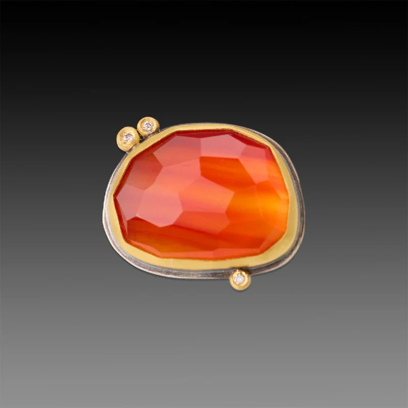 men’s titanium wedding ring -Carnelian Ring with Three Diamonds