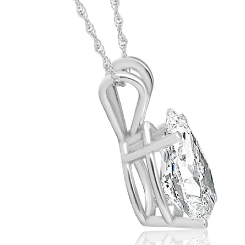 men’s dog tag necklace -Certified 4Ct Pear Shape Solitaire Lab Grown Diamond Pendant White Gold Necklace