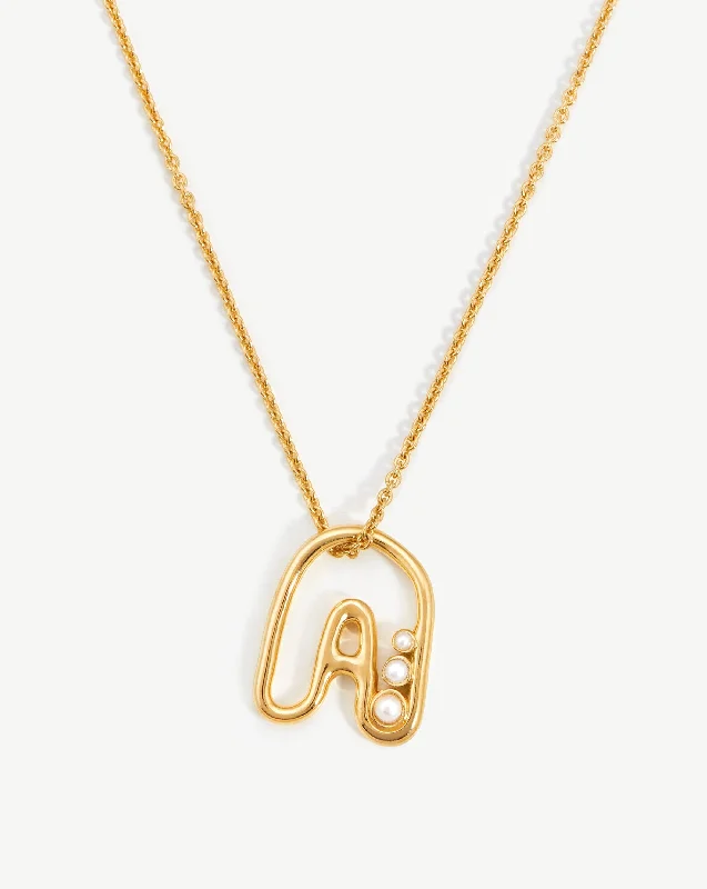 gold pendant necklace for women -Chubby Pearl Initial Pendant Necklace  - Initial A | 18ct Gold Vermeil/Pearl