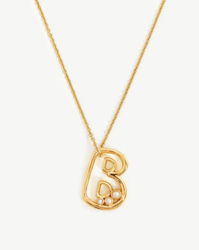 personalized name necklace -Chubby Pearl Initial Pendant Necklace  - Initial B | 18ct Gold Vermeil/Pearl