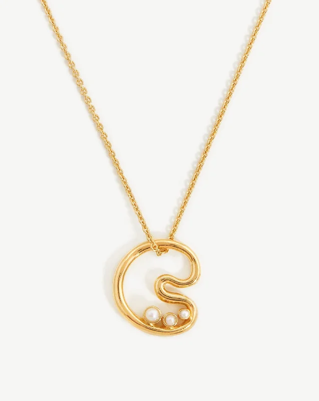 handmade crochet necklace -Chubby Pearl Initial Pendant Necklace  - Initial C | 18ct Gold Vermeil/Pearl