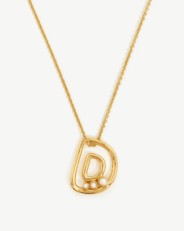 floral pendant necklace -Chubby Pearl Initial Pendant Necklace  - Initial D | 18ct Gold Vermeil/Pearl