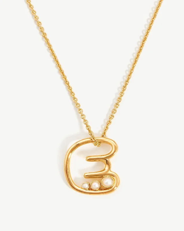 art nouveau necklace -Chubby Pearl Initial Pendant Necklace  - Initial E | 18ct Gold Vermeil/Pearl