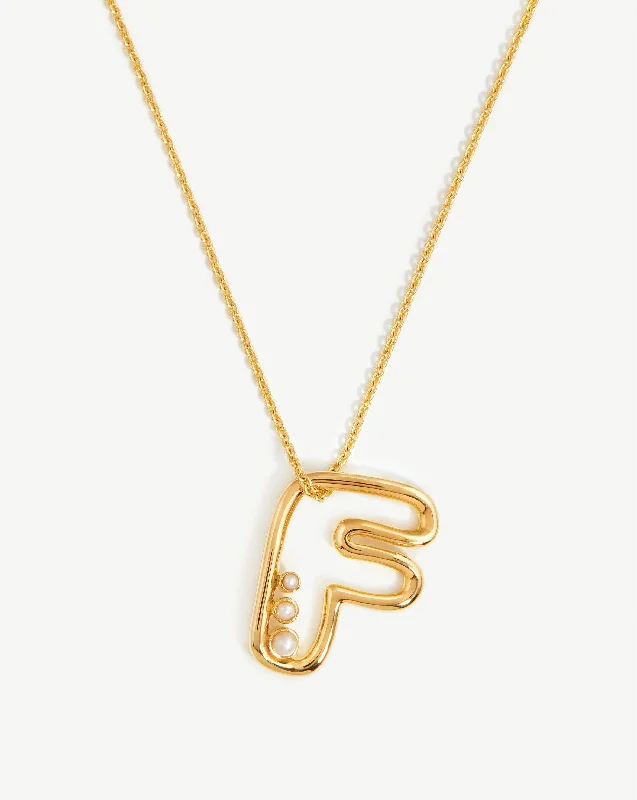 chakra healing stone necklace -Chubby Pearl Initial Pendant Necklace  - Initial F | 18ct Gold Vermeil/Pearl