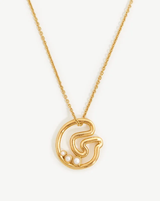 gold chain necklace with charms -Chubby Pearl Initial Pendant Necklace  - Initial G | 18ct Gold Vermeil/Pearl