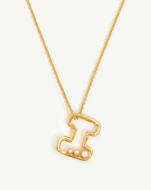 gold and diamond necklace -Chubby Pearl Initial Pendant Necklace  - Initial I | 18ct Gold Vermeil/Pearl