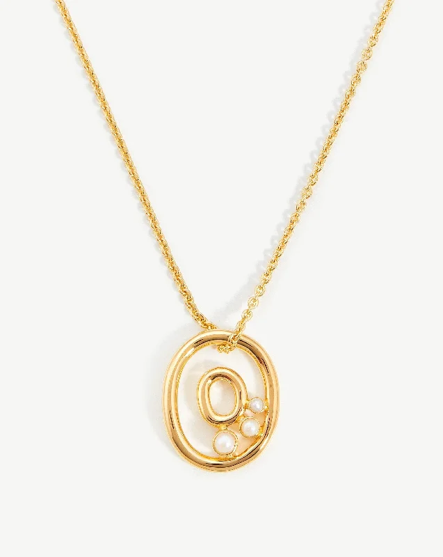 leather cord necklace with pendant -Chubby Pearl Initial Pendant Necklace  - Initial O | 18ct Gold Vermeil/Pearl